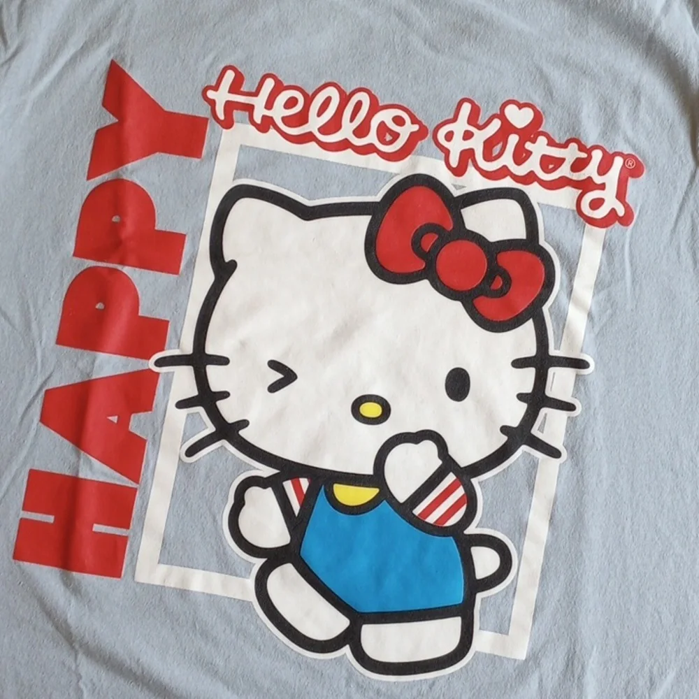 Hello Kitty Happy T-shirt S Dusty Blue 100% Cotton Sanrio  50off3 - Picture 2 of 6
